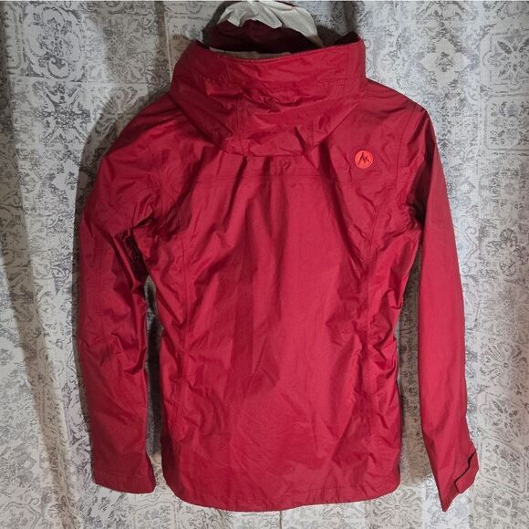 Marmot Precip Rain Jacket Women Size Small Desert Red Color High neck Arm Vents - Picture 2 of 15